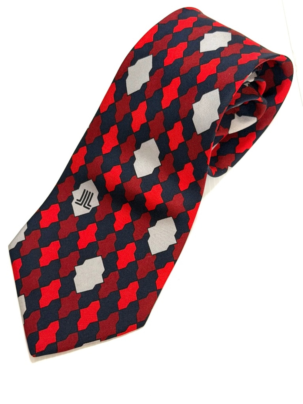 Vintage 70s Lanvin Paris Silk Geometric Harlequin Wide Blade Necktie